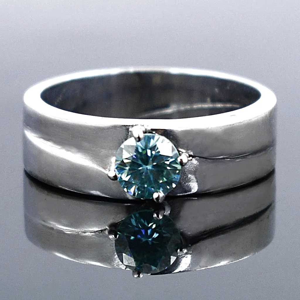 0.60 Ct AAA Certified Blue Diamond Solitaire Ring, Band Style