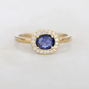 0.67ct blue sapphire halo ring