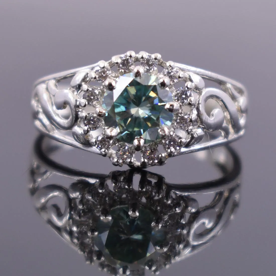 0.70 Ct Certified Blue Diamond Women's Ring with Diamond Accents