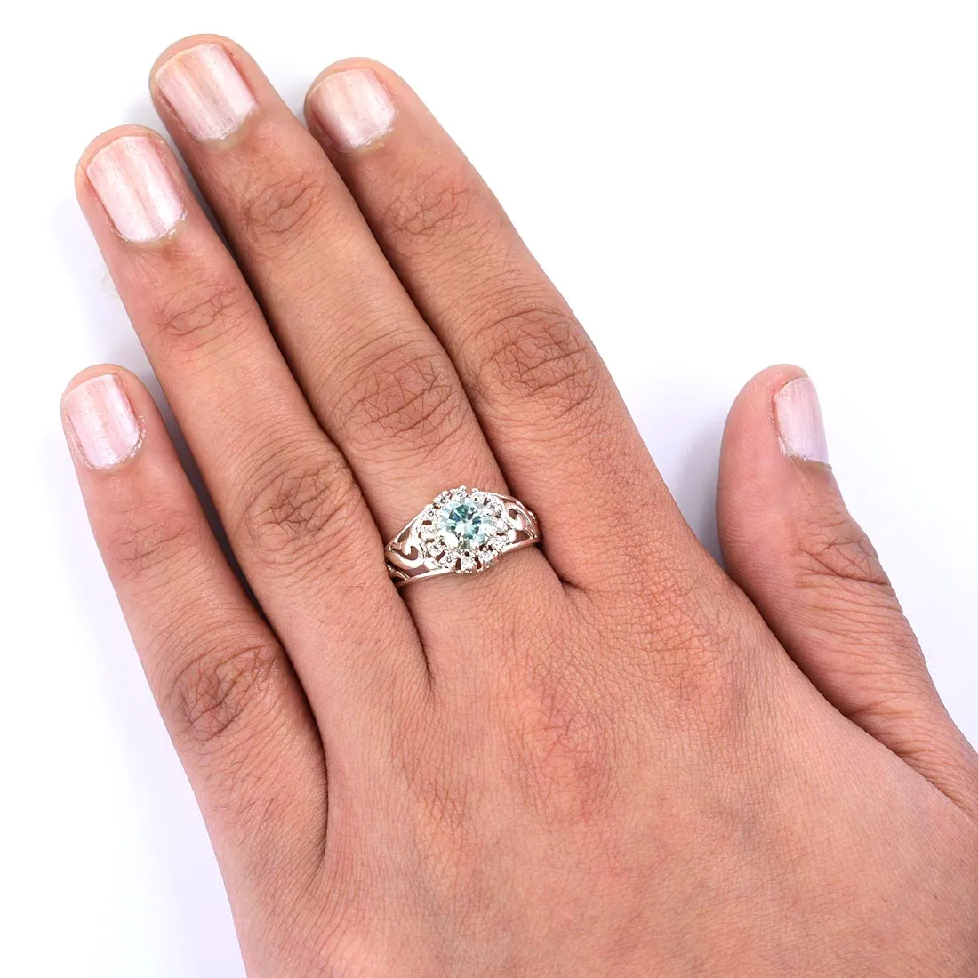 0.70 Ct Certified Blue Diamond Women's Ring with Diamond Accents