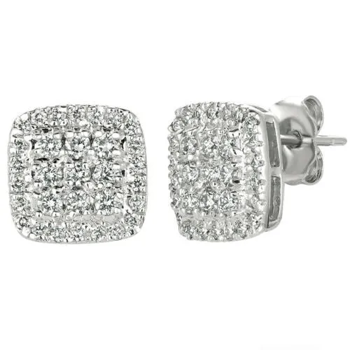 0.75 Ct Natural Diamond Square Earrings G-H SI 14K White Gold