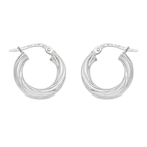 10K, 14K White Gold Twisted 3mm Tube Hoop Earrings