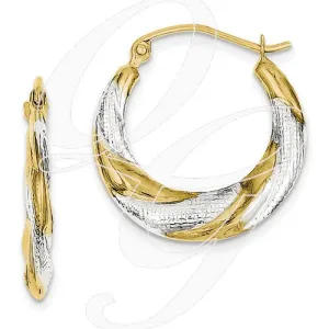 10K & Rhodium Twist Hollow Hoop Earrings