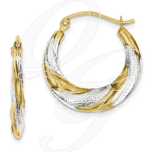 10K & Rhodium Twist Hollow Hoop Earrings