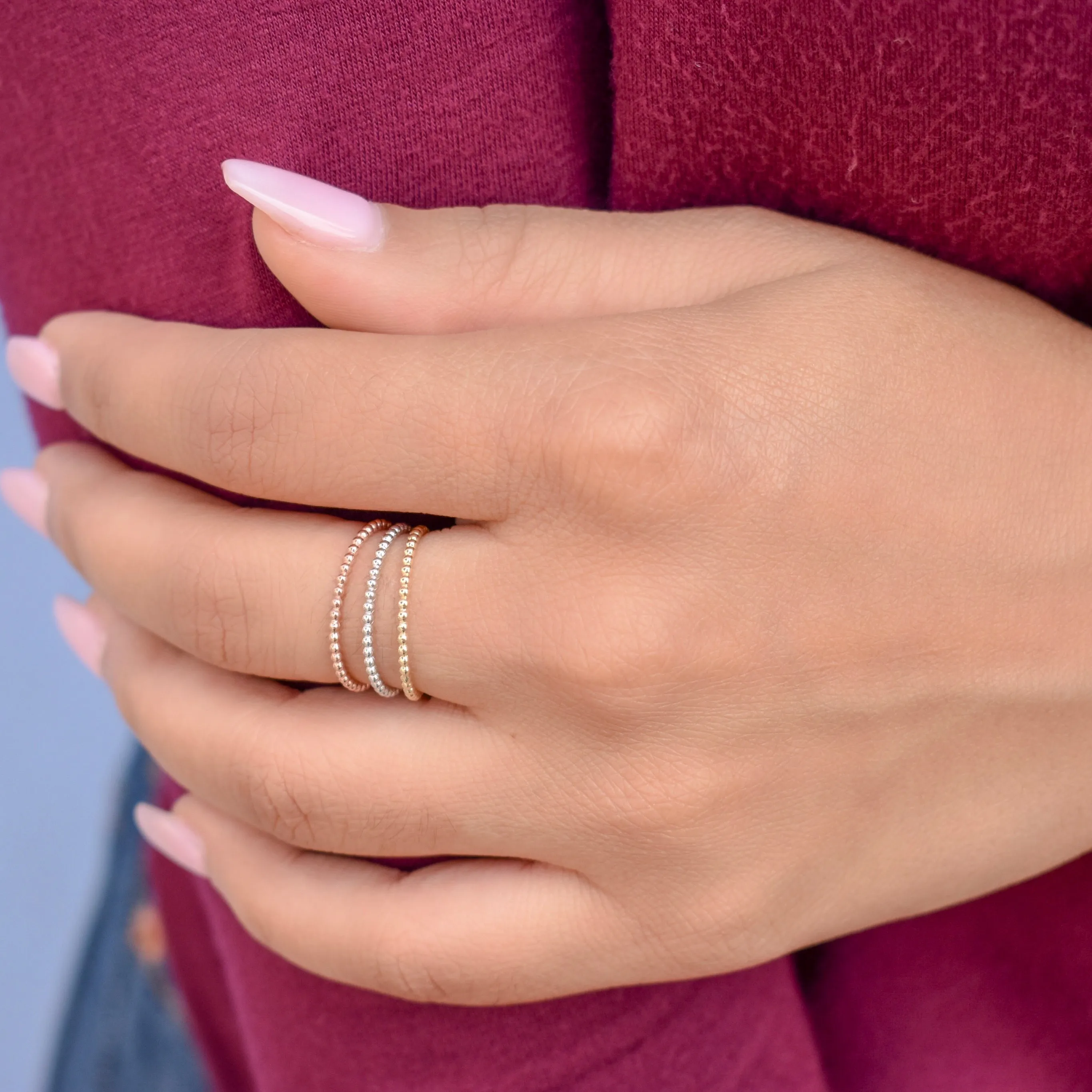 10k Solid Gold Beaded Ring
