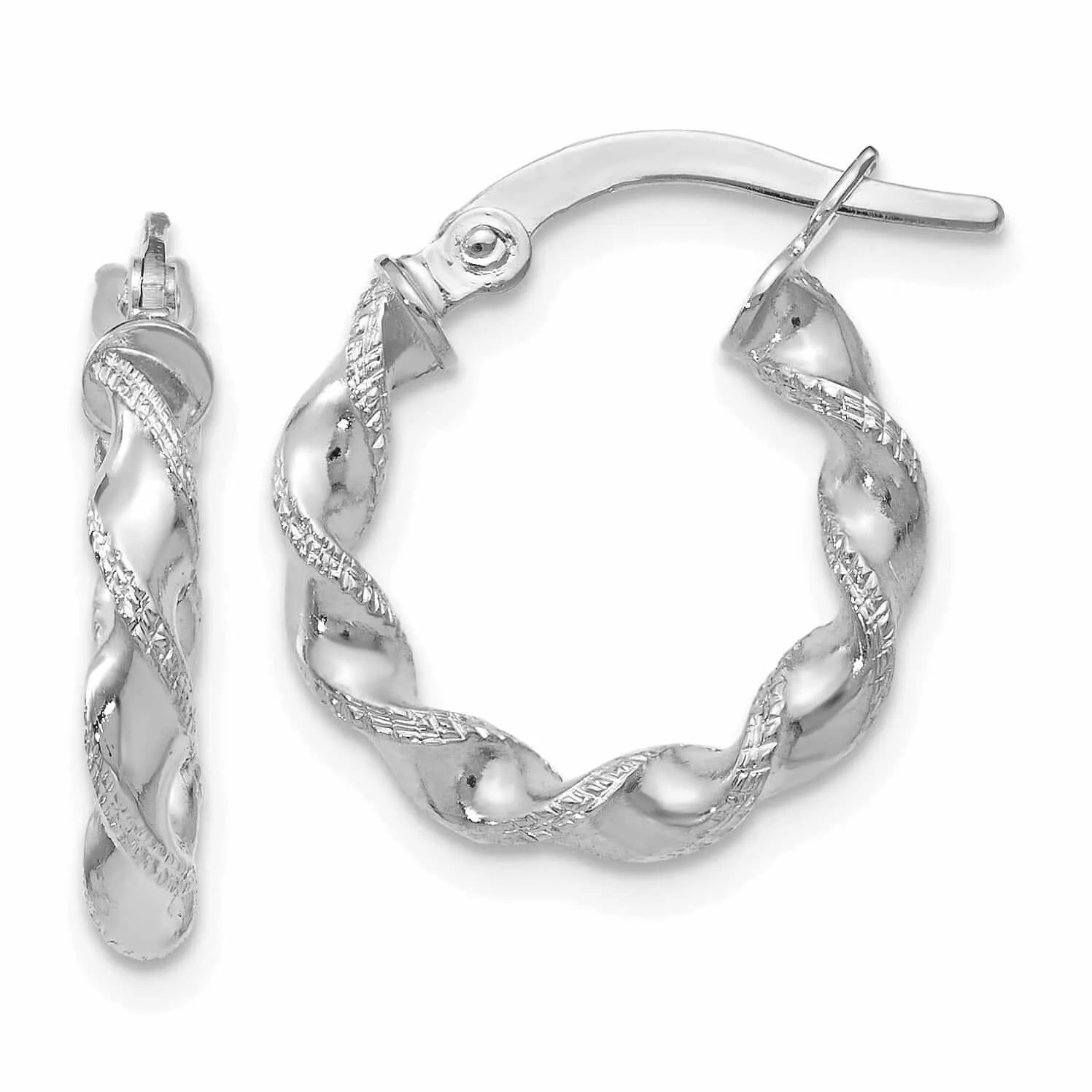 10kt White Gold Twisted Hinged Hoop Earrings