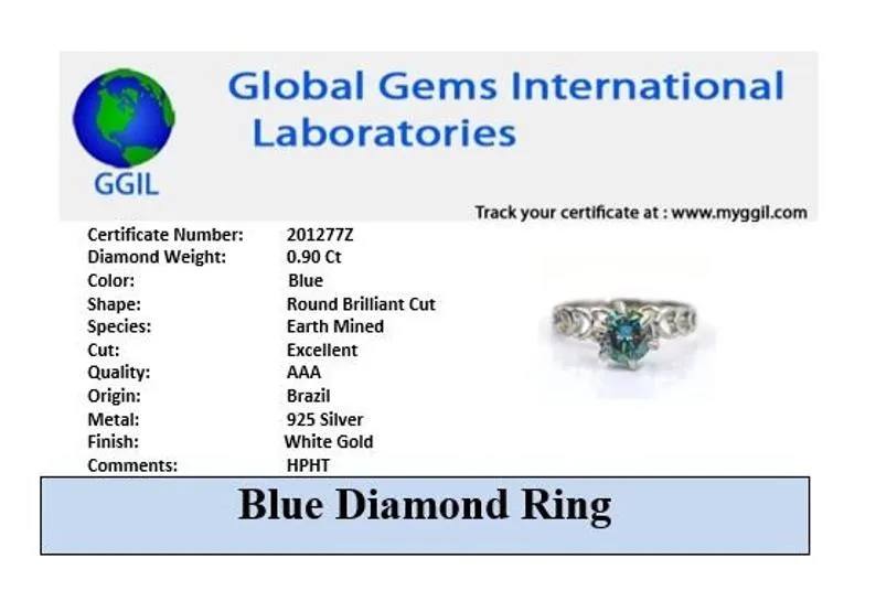 1.10 Ct Blue Diamond Solitaire Ring In Round Brilliant Cut with Fancy Band, AAA Quality, Great Shine & Luster ! Watch Video