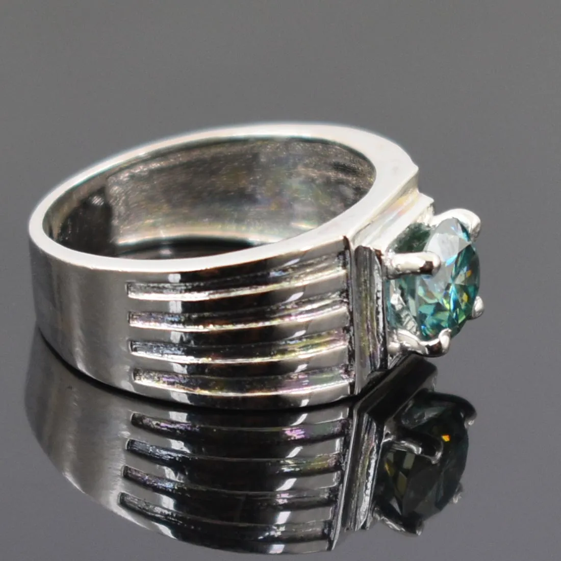 1.30 Ct AAA Certified Brilliant Cut Blue Diamond Solitaire Band Ring. Men's Latest Collection with Great Shine