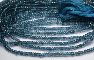 13.5 Inches, Full Long Strand, Natural London Blue Topaz Micro Faceted Rondells, 3.5-4mm Size Aprx