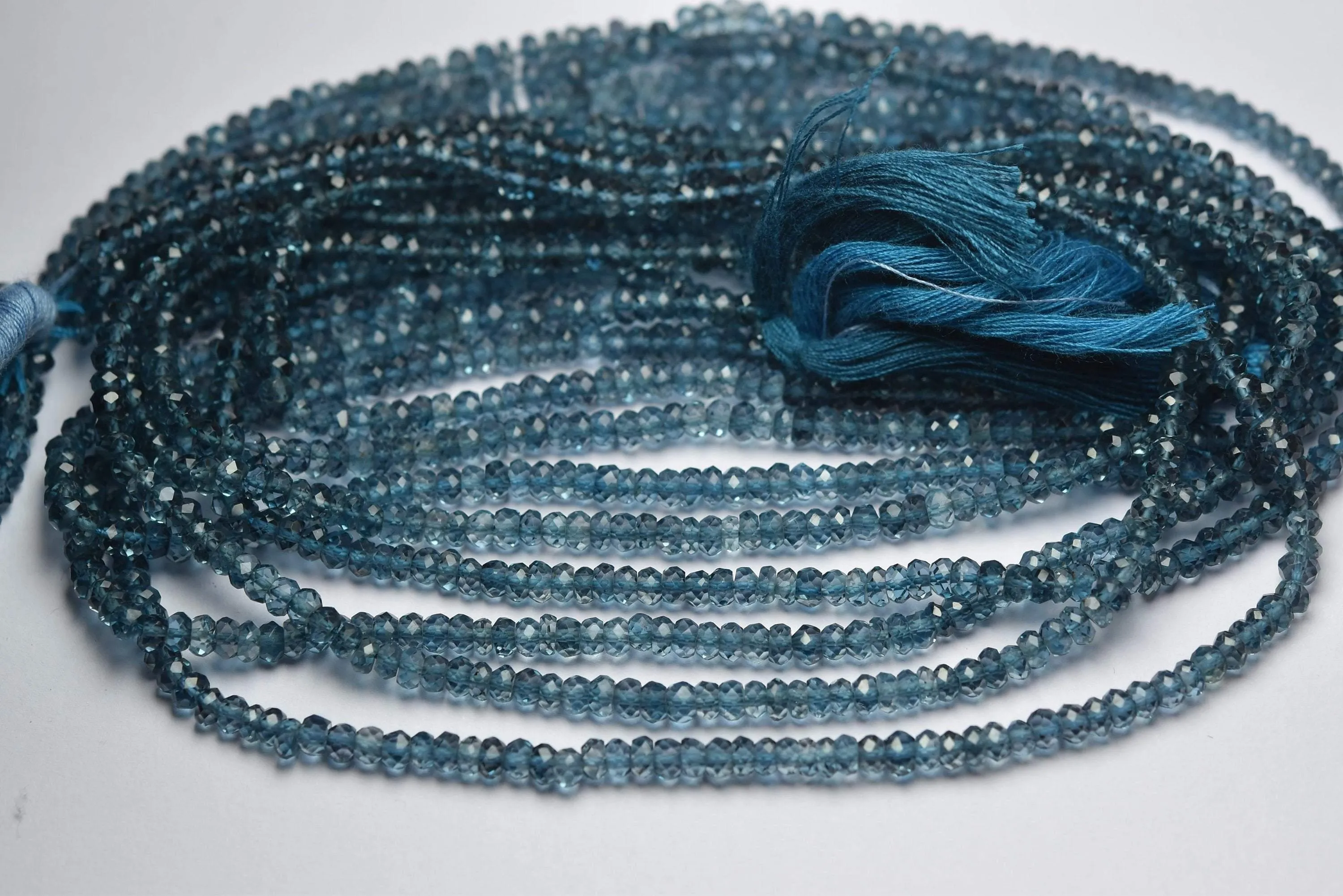 13.5 Inches, Full Long Strand, Natural London Blue Topaz Micro Faceted Rondells, 3.5-4mm Size Aprx