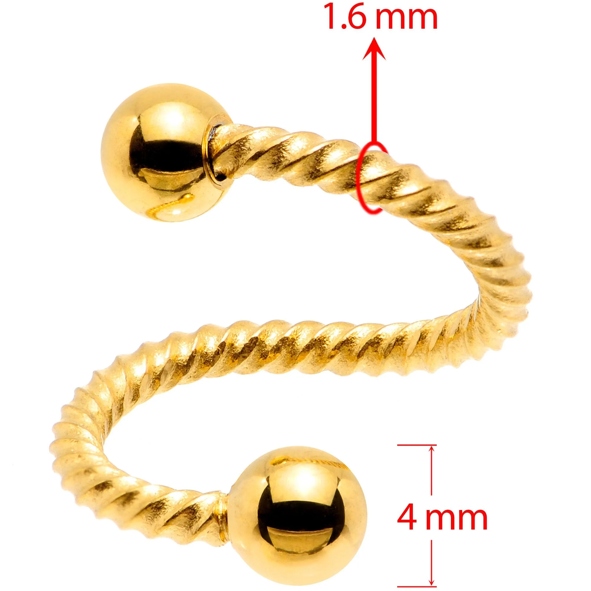 14 Gauge 3/8 Gold Tone Twisted Spiral Twister Belly Ring