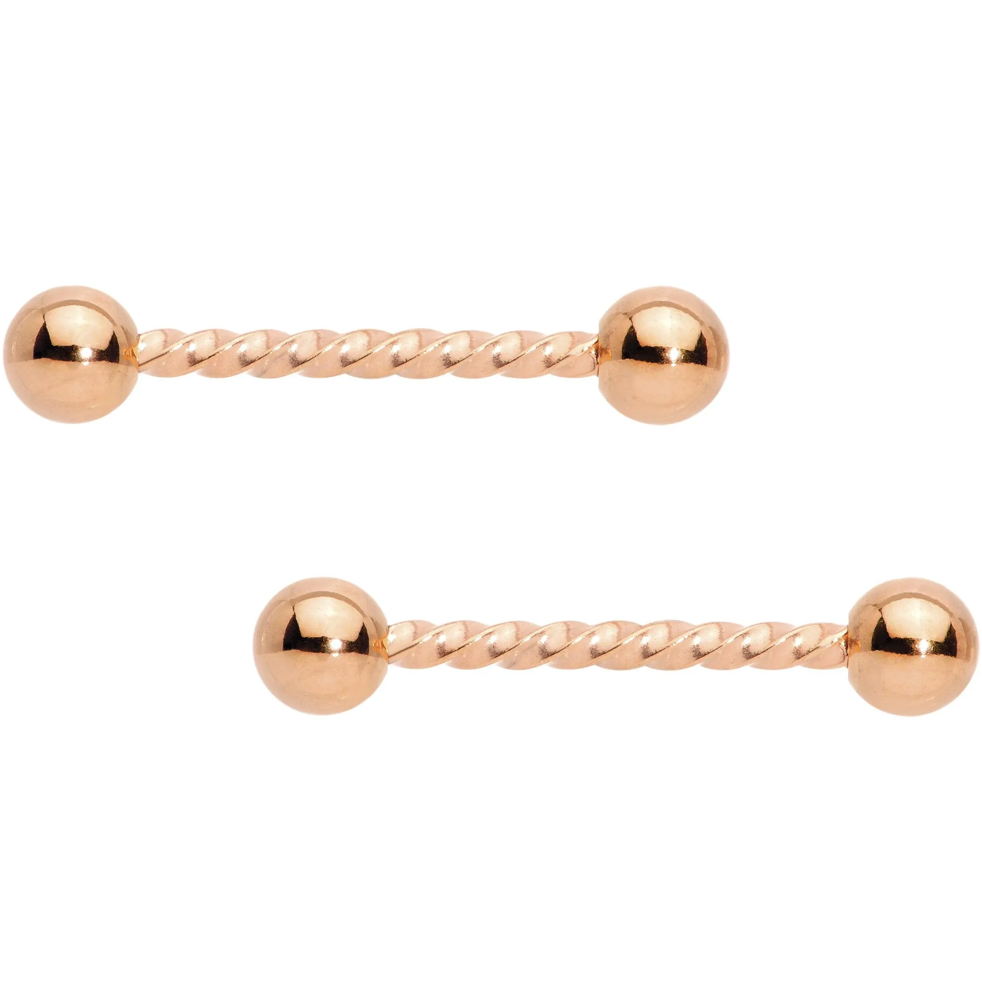 14 Gauge 5/8 Rose Gold Tone Twisted Barbell Nipple Ring Set