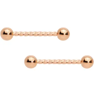 14 Gauge 5/8 Rose Gold Tone Twisted Barbell Nipple Ring Set