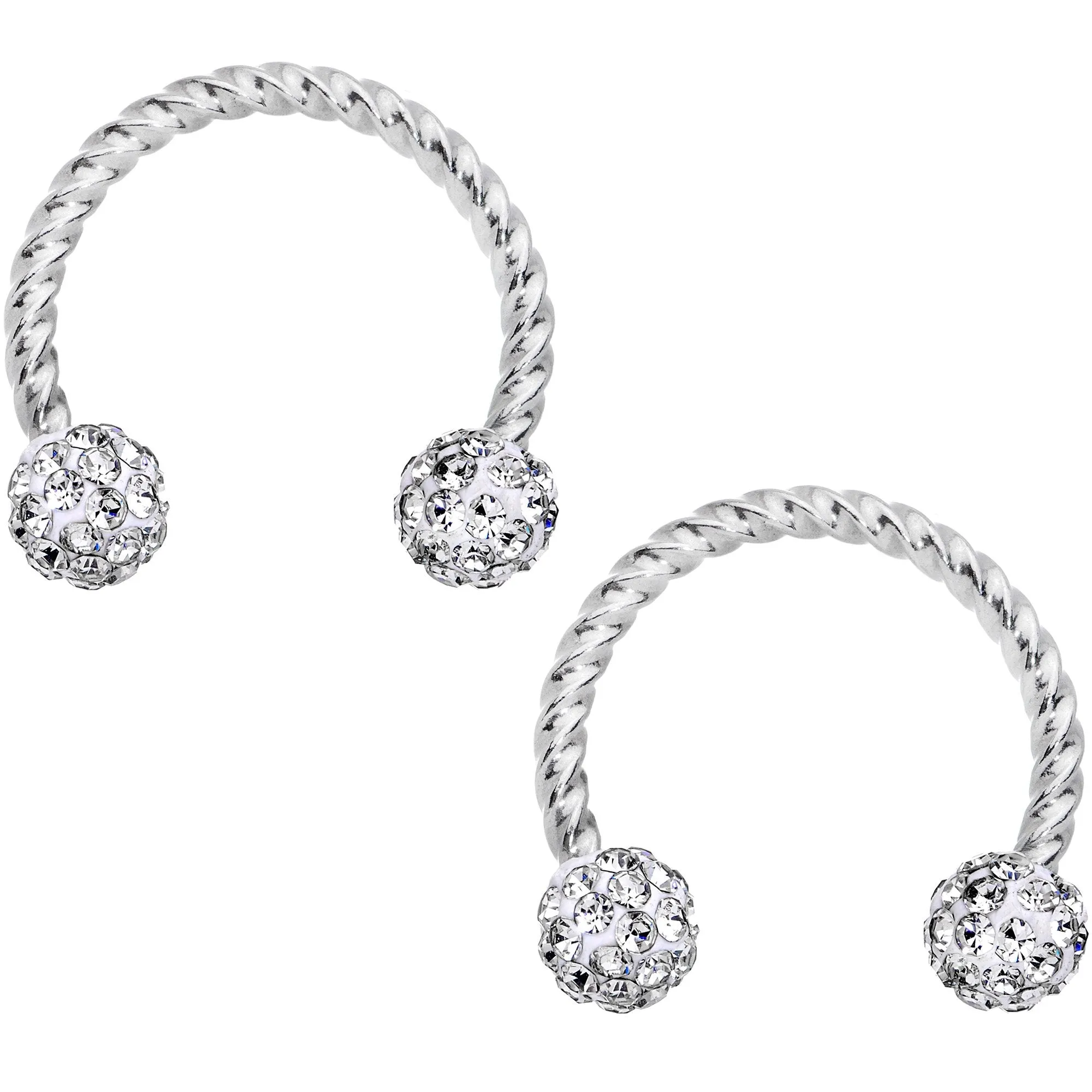 14 Gauge Clear Gem Cluster Twisted Horseshoe Barbell Nipple Ring Set