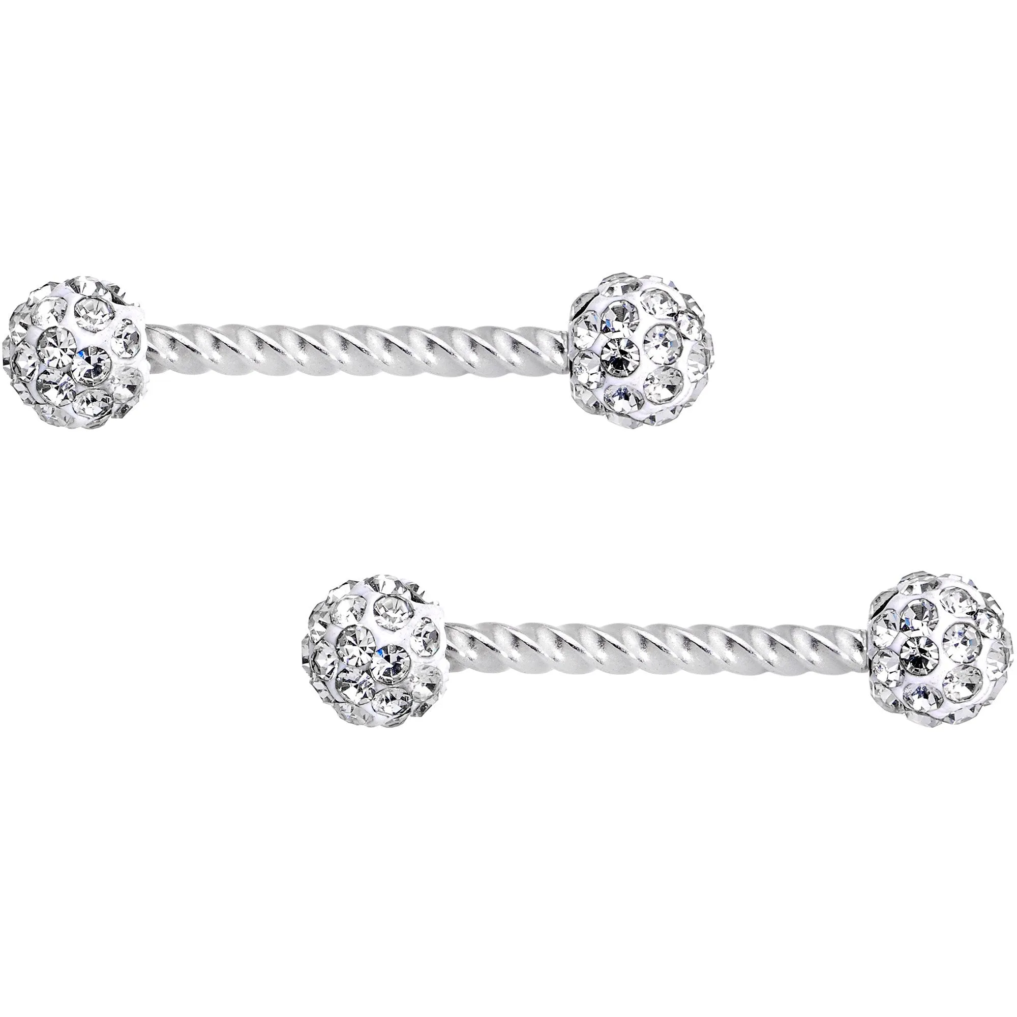 14 Gauge Clear Gem Cluster Twisted Horseshoe Barbell Nipple Ring Set