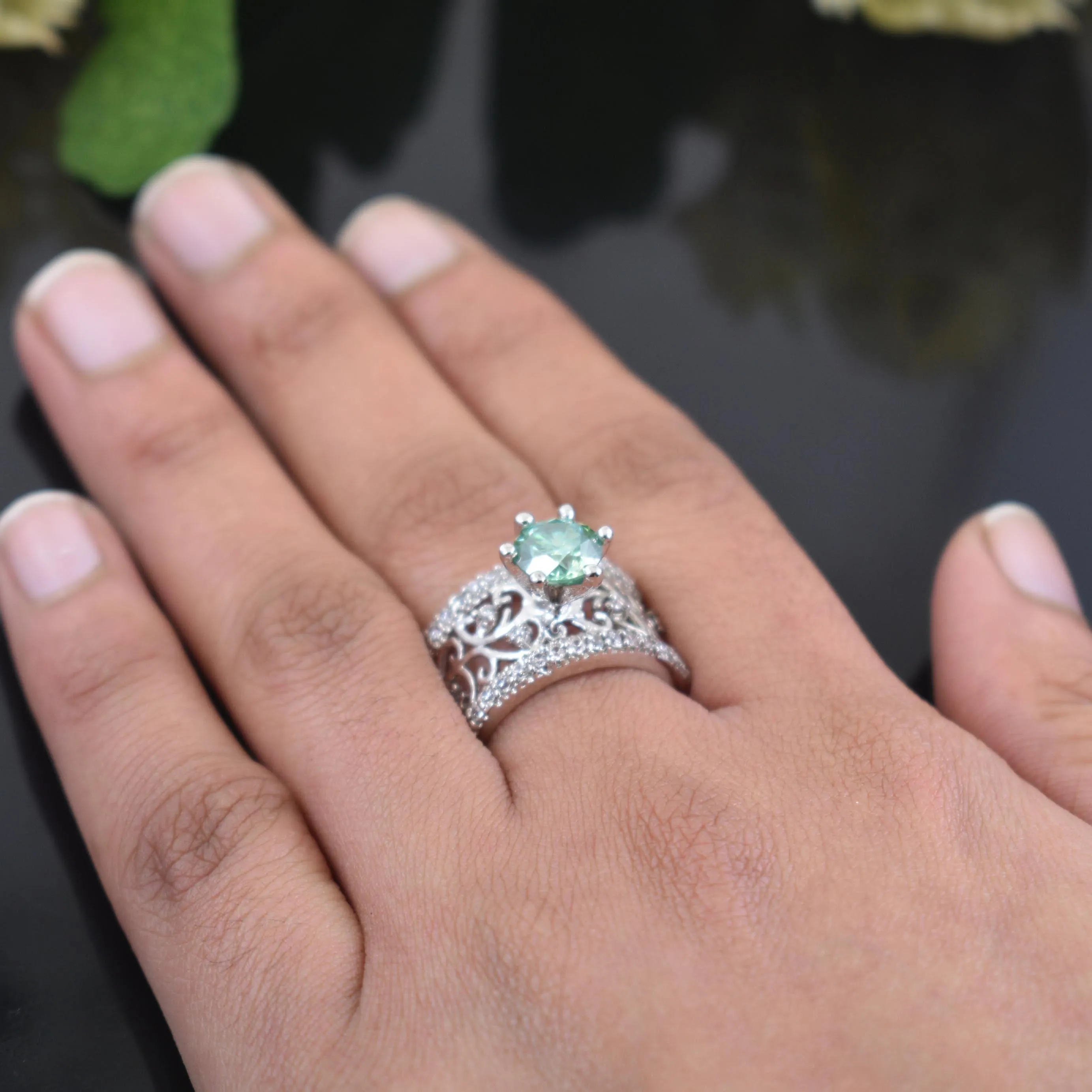 1.40 Ct Gorgeous Blue Diamond Women's Ring with White Accents in 925 Silver! Beautiful Design & Luster! Ideal For Anniversary Gift, Certified Diamond!