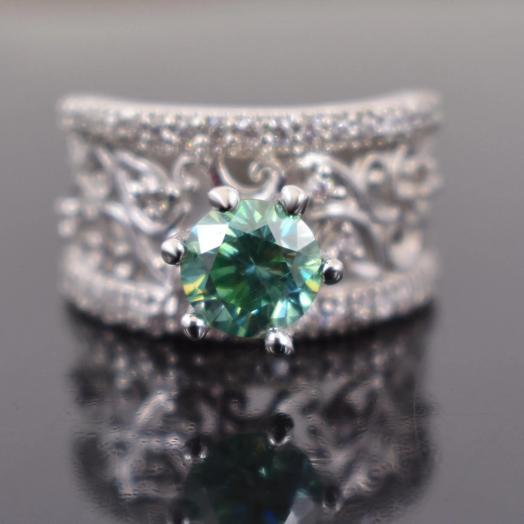 1.40 Ct Gorgeous Blue Diamond Women's Ring with White Accents in 925 Silver! Beautiful Design & Luster! Ideal For Anniversary Gift, Certified Diamond!