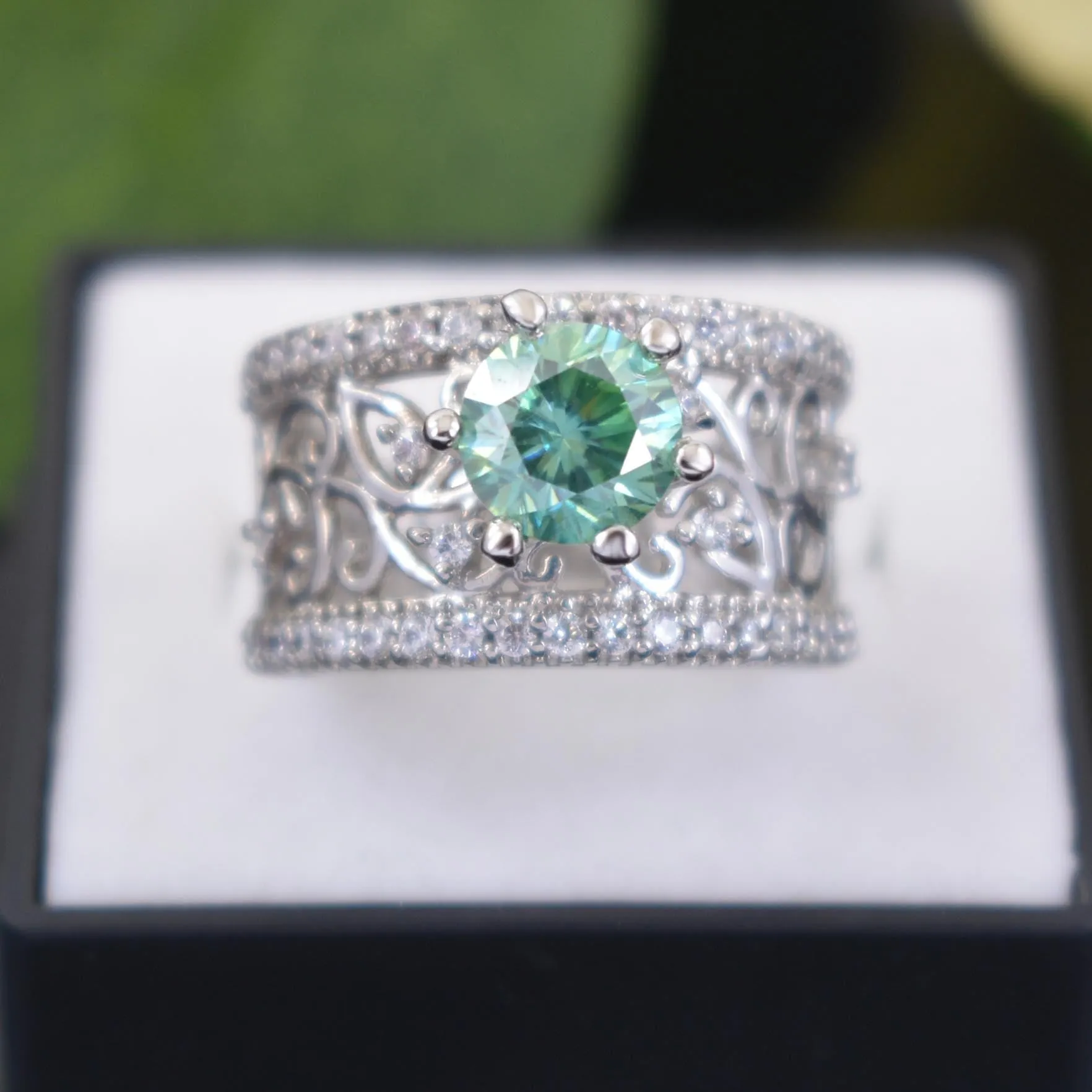 1.40 Ct Gorgeous Blue Diamond Women's Ring with White Accents in 925 Silver! Beautiful Design & Luster! Ideal For Anniversary Gift, Certified Diamond!