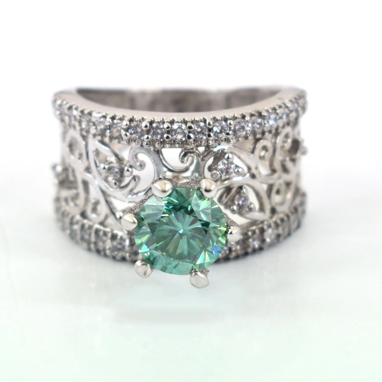 1.40 Ct Gorgeous Blue Diamond Women's Ring with White Accents in 925 Silver! Beautiful Design & Luster! Ideal For Anniversary Gift, Certified Diamond!