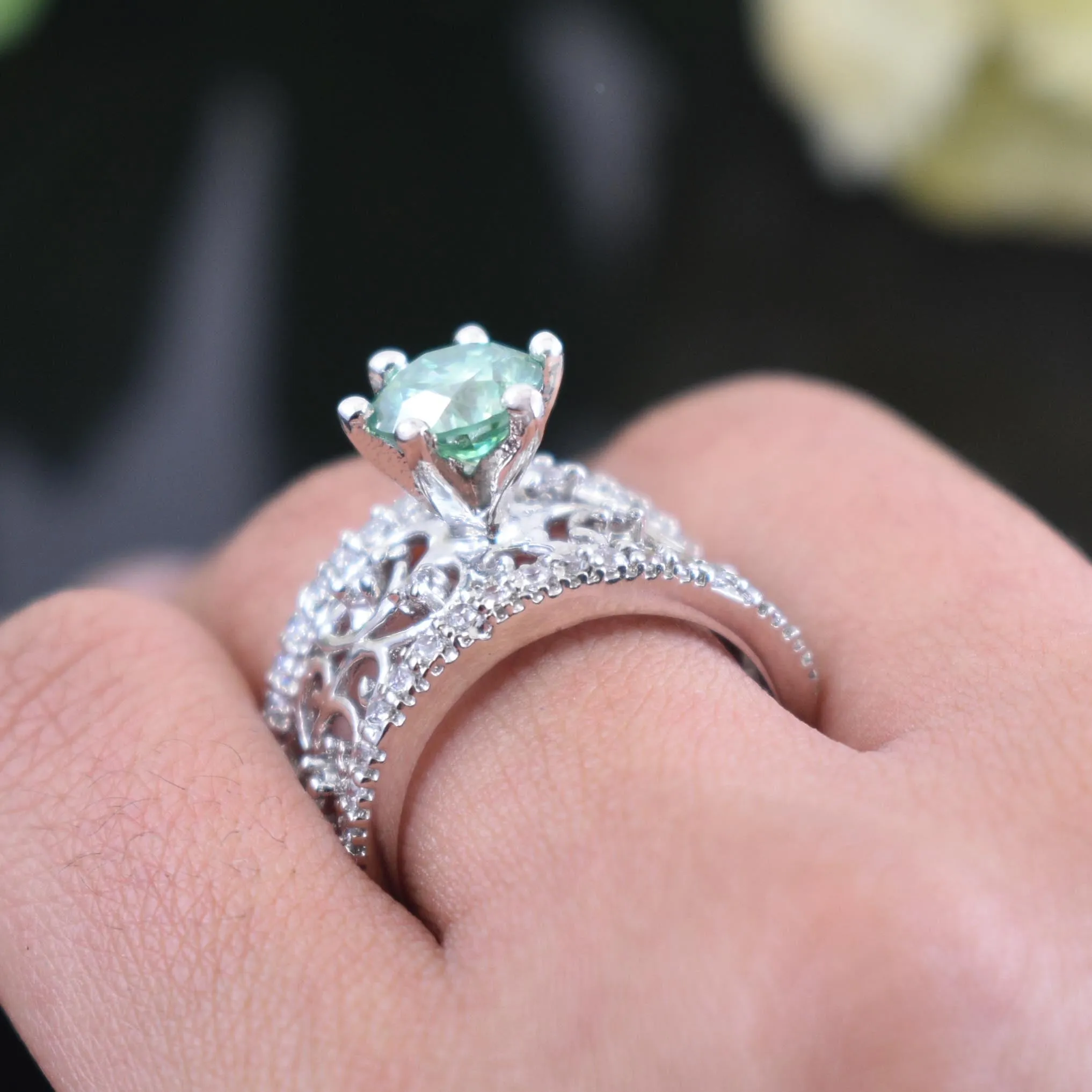 1.40 Ct Gorgeous Blue Diamond Women's Ring with White Accents in 925 Silver! Beautiful Design & Luster! Ideal For Anniversary Gift, Certified Diamond!
