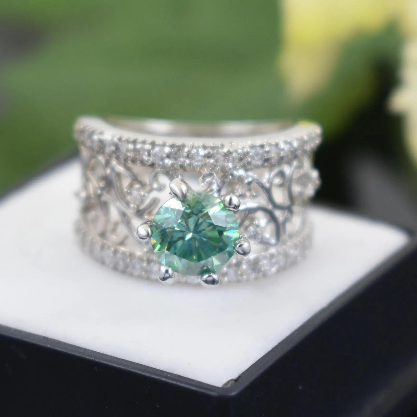 1.40 Ct Gorgeous Blue Diamond Women's Ring with White Accents in 925 Silver! Beautiful Design & Luster! Ideal For Anniversary Gift, Certified Diamond!