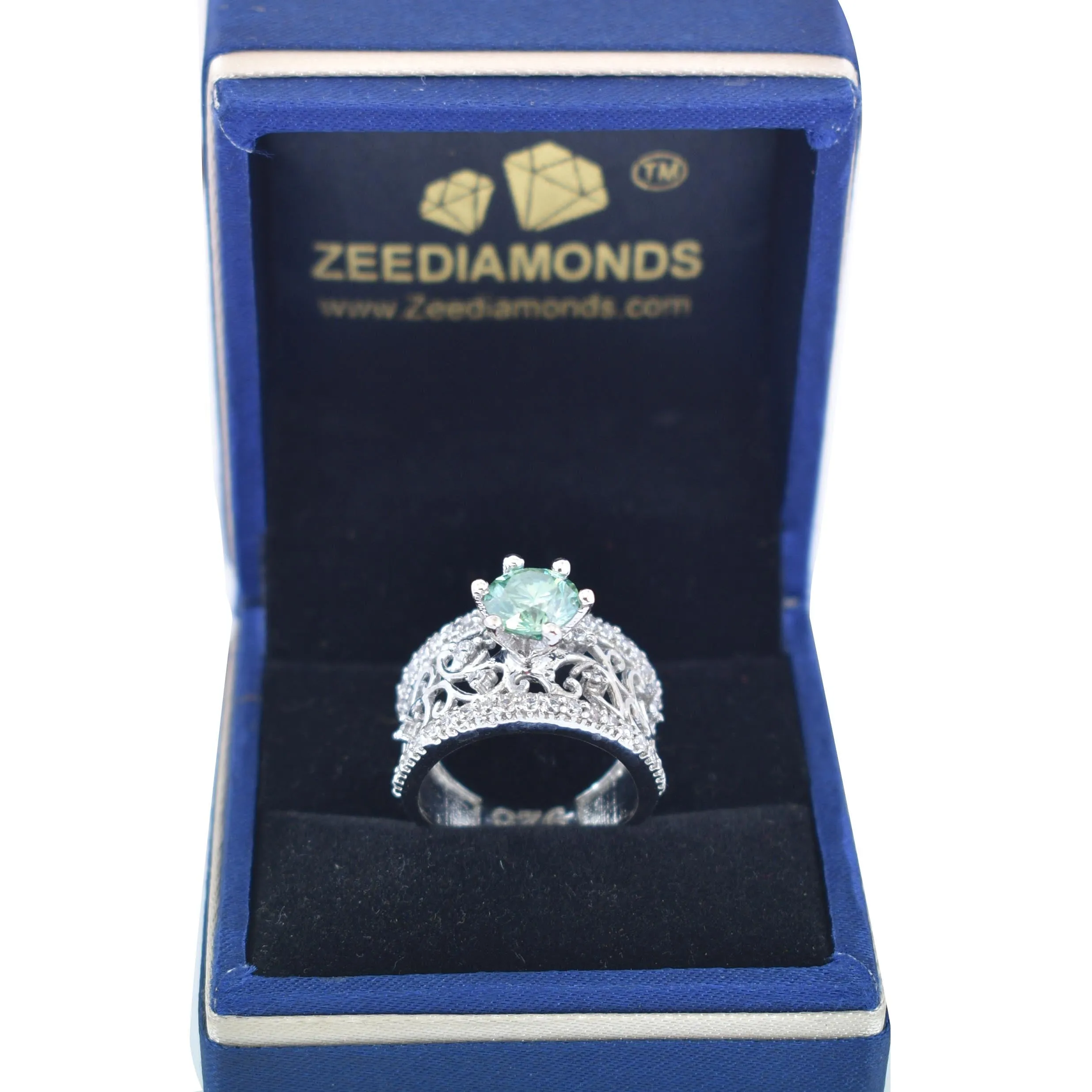 1.40 Ct Gorgeous Blue Diamond Women's Ring with White Accents in 925 Silver! Beautiful Design & Luster! Ideal For Anniversary Gift, Certified Diamond!