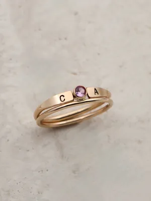 14K Gold Filled Birthstone and Initial Ring Set