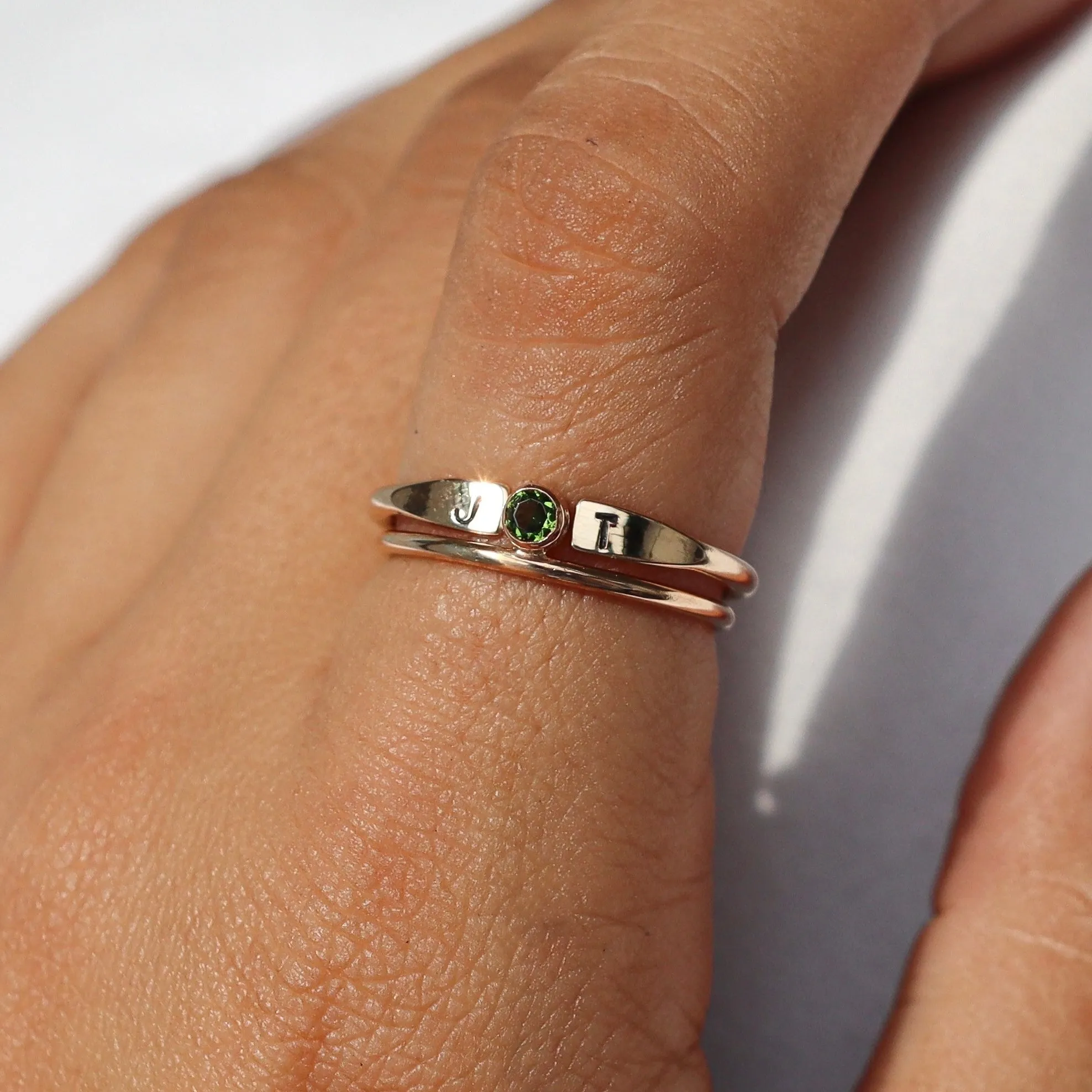 14K Gold Filled Birthstone and Initial Ring Set
