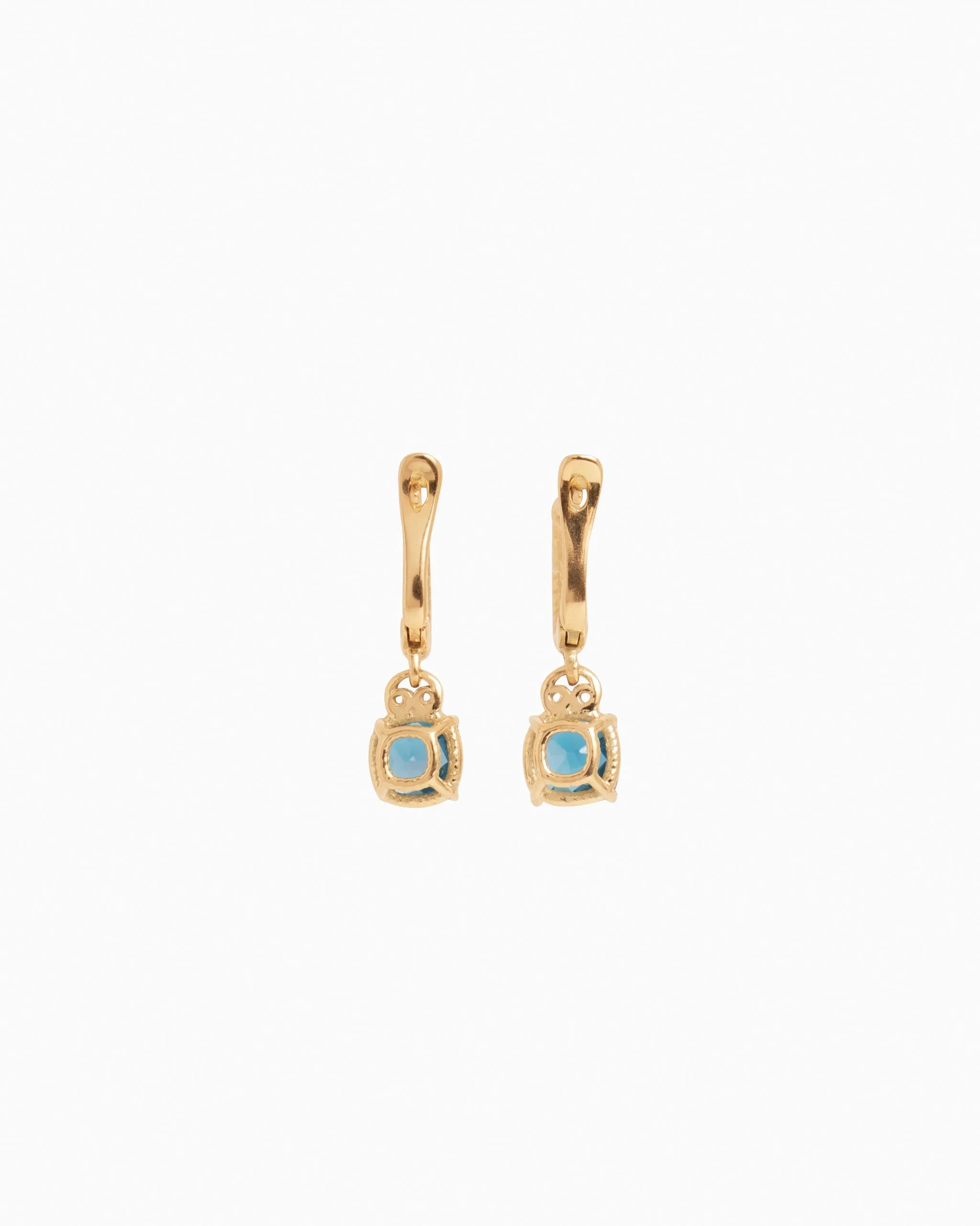 14K Gold Gemstone Drop Huggie -  London Blue Topaz