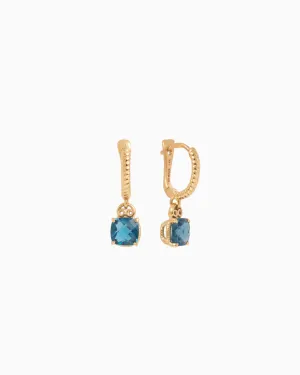 14K Gold Gemstone Drop Huggie -  London Blue Topaz
