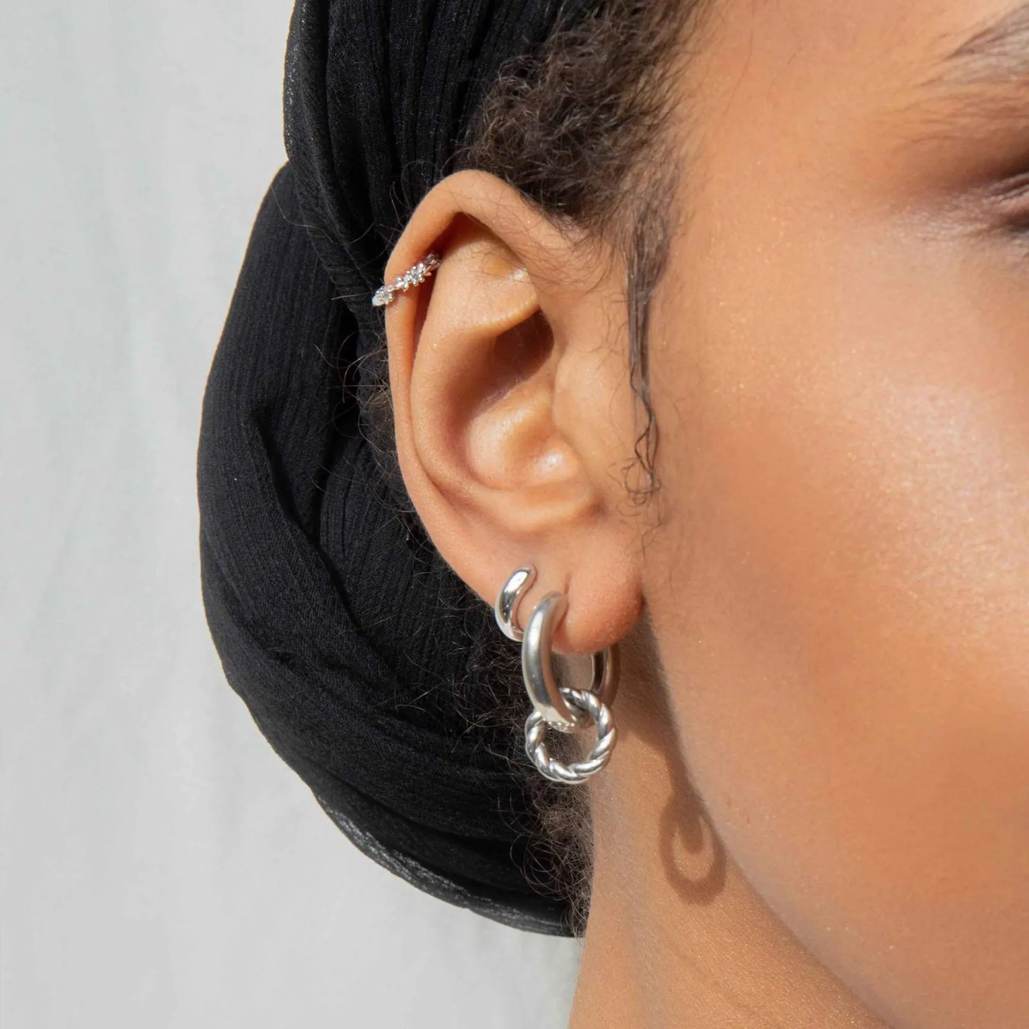 14K Gold Plated Twisted Rope Huggie Earrings