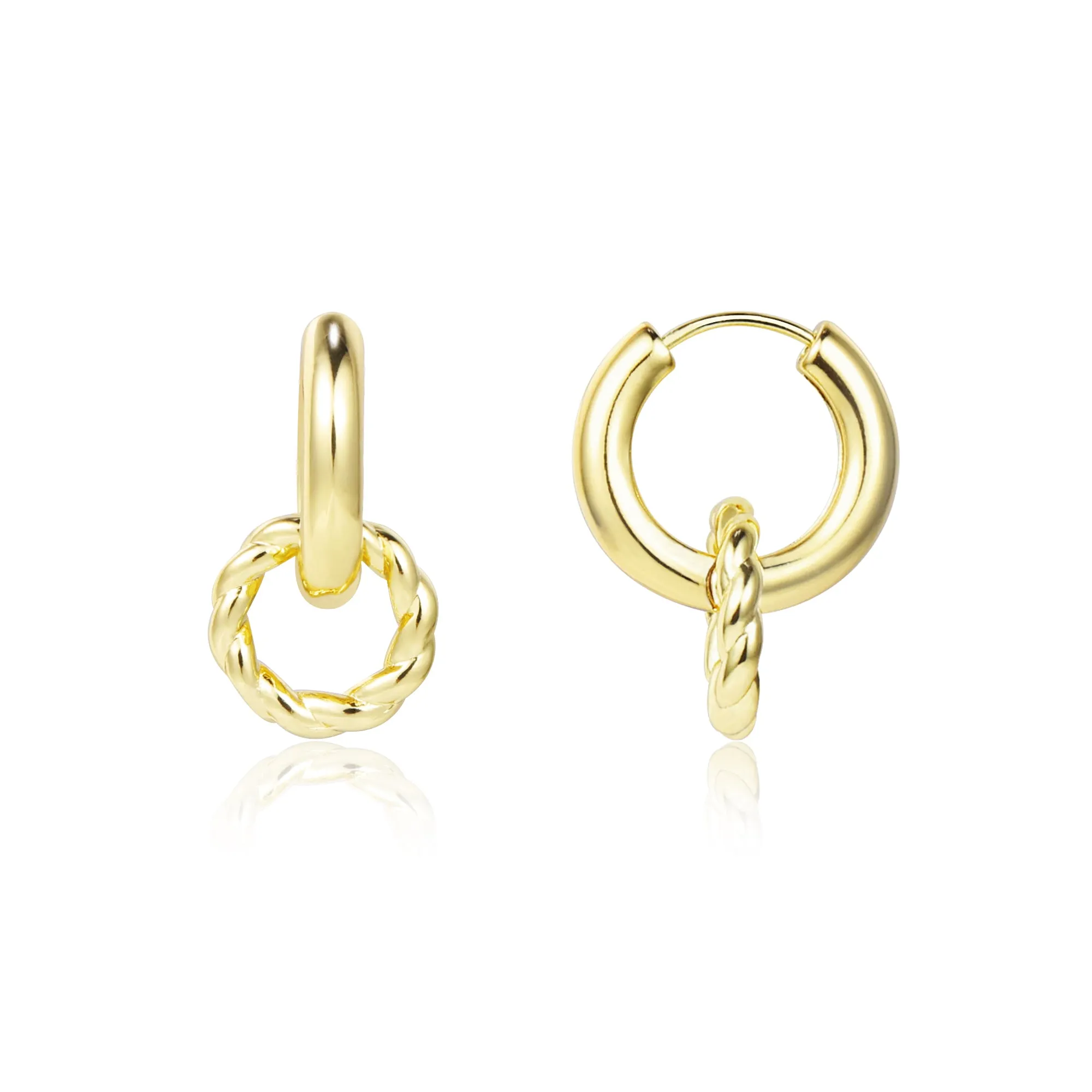 14K Gold Plated Twisted Rope Huggie Earrings