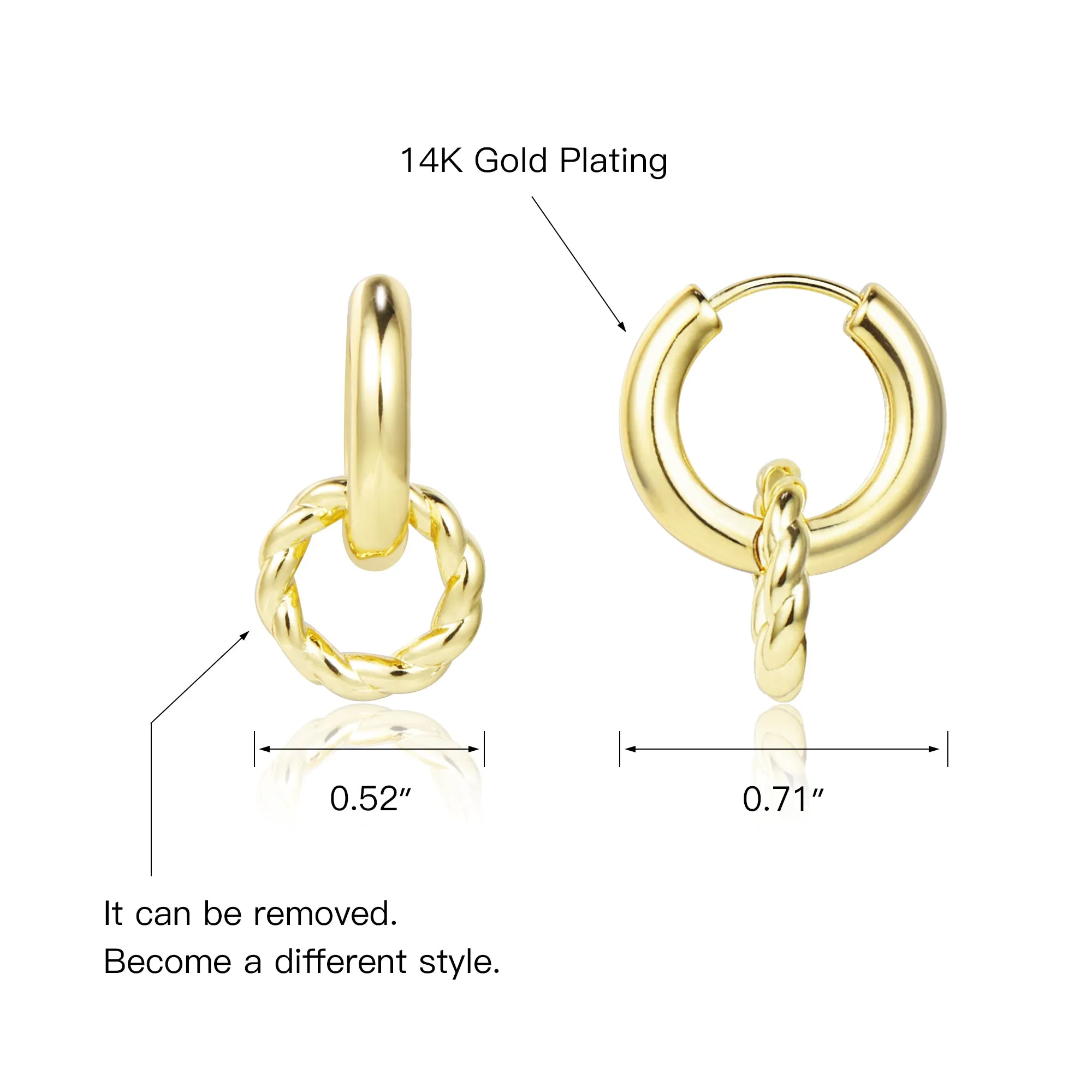 14K Gold Plated Twisted Rope Huggie Earrings
