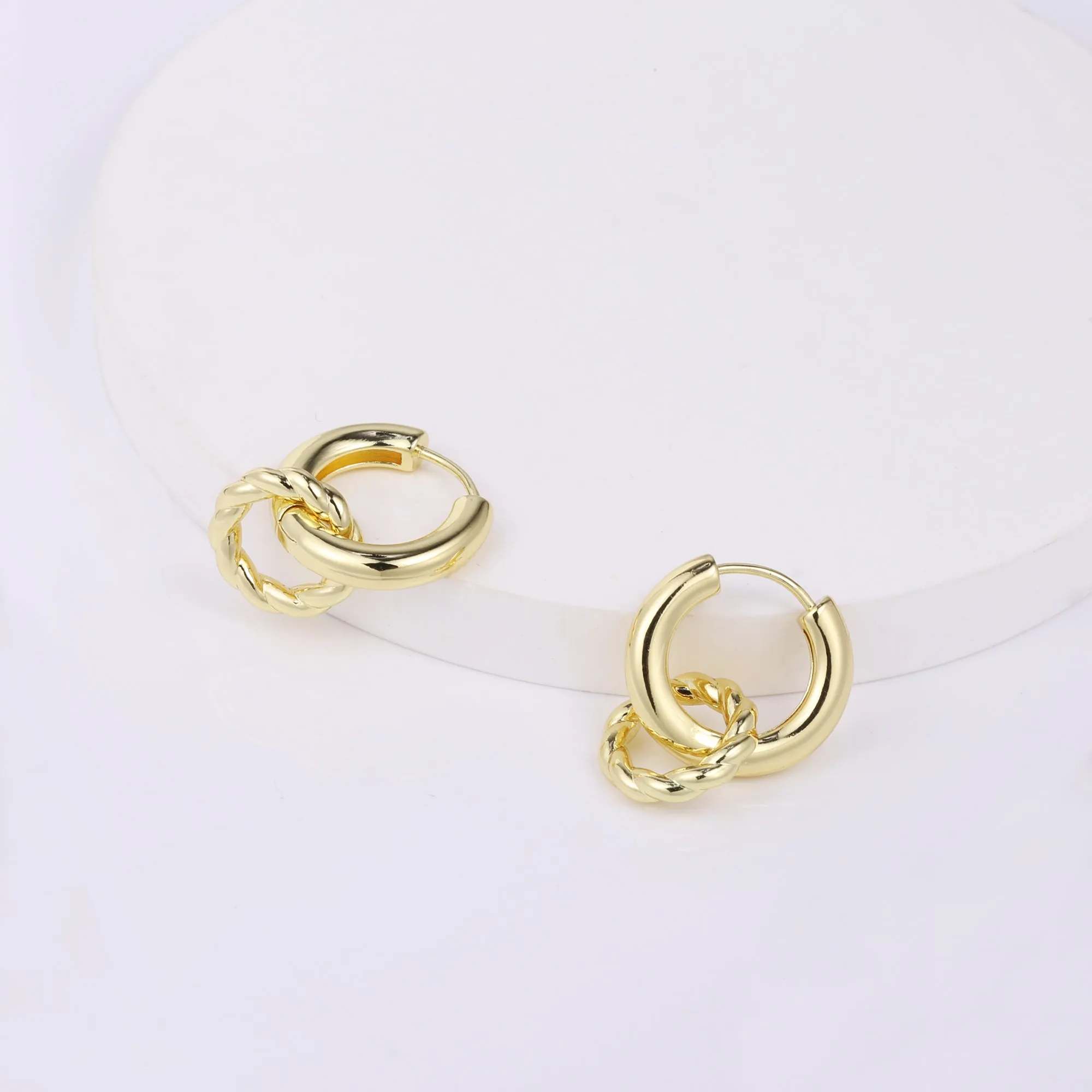 14K Gold Plated Twisted Rope Huggie Earrings