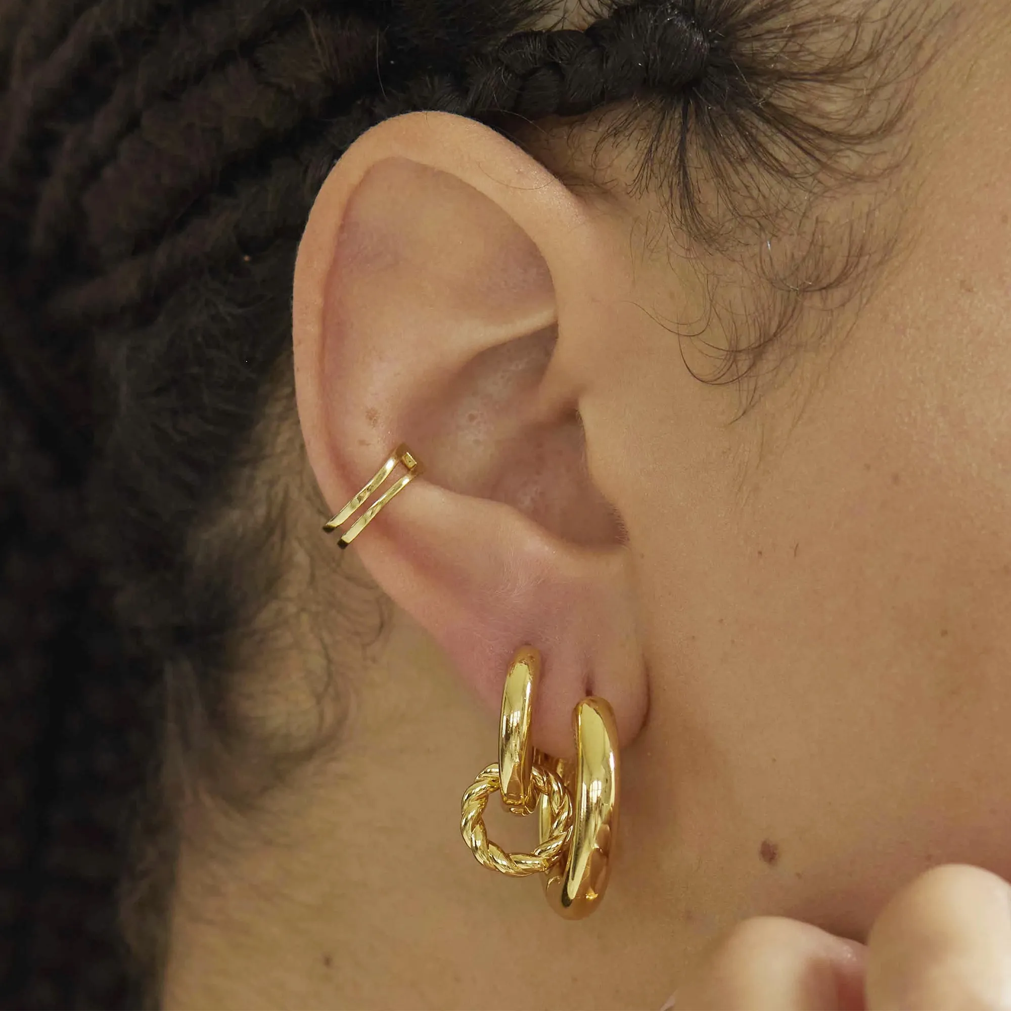 14K Gold Plated Twisted Rope Huggie Earrings