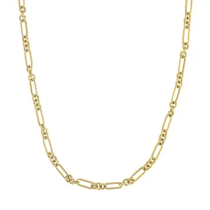 14K Gold Polished & Textured Oval Link Necklace
