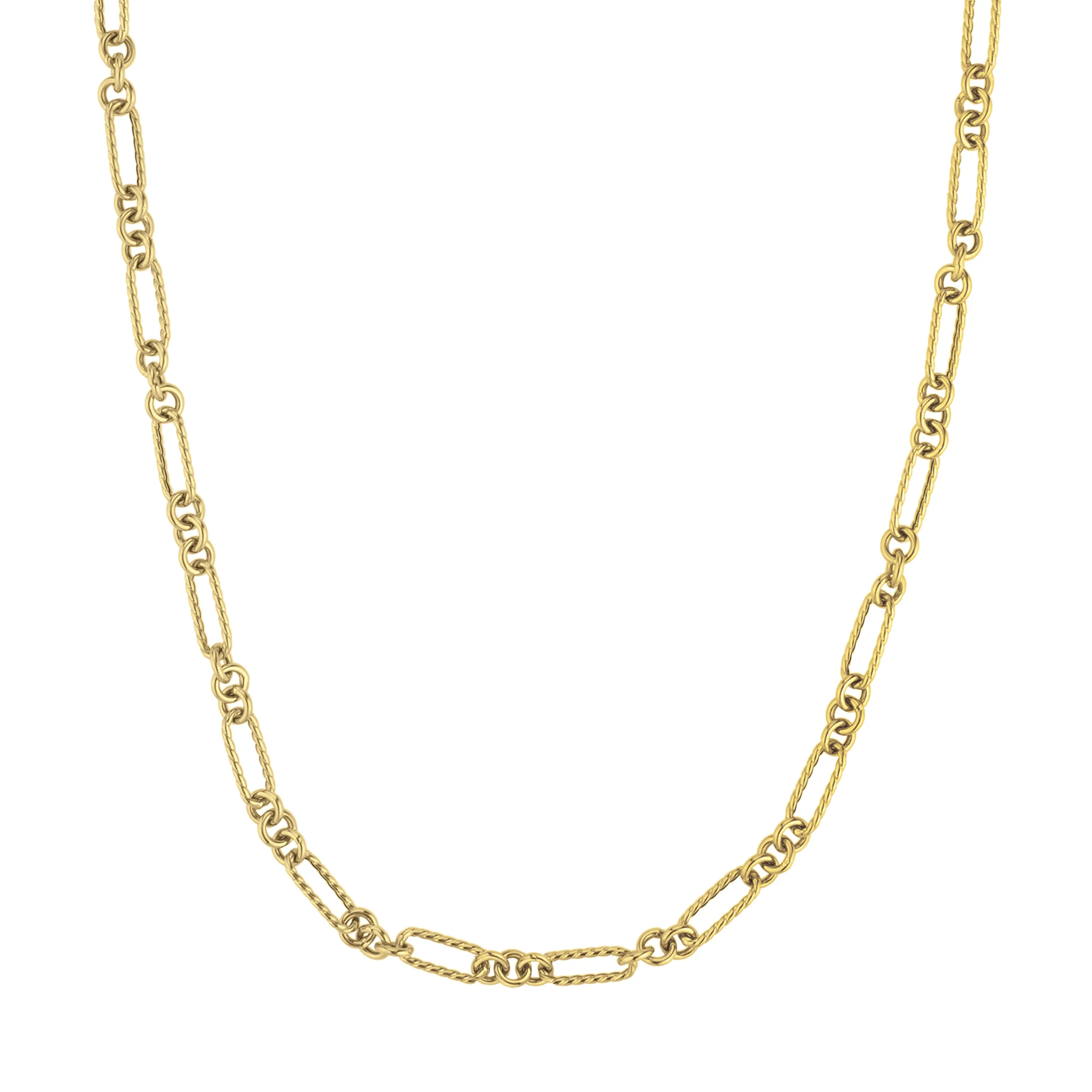 14K Gold Polished & Textured Oval Link Necklace