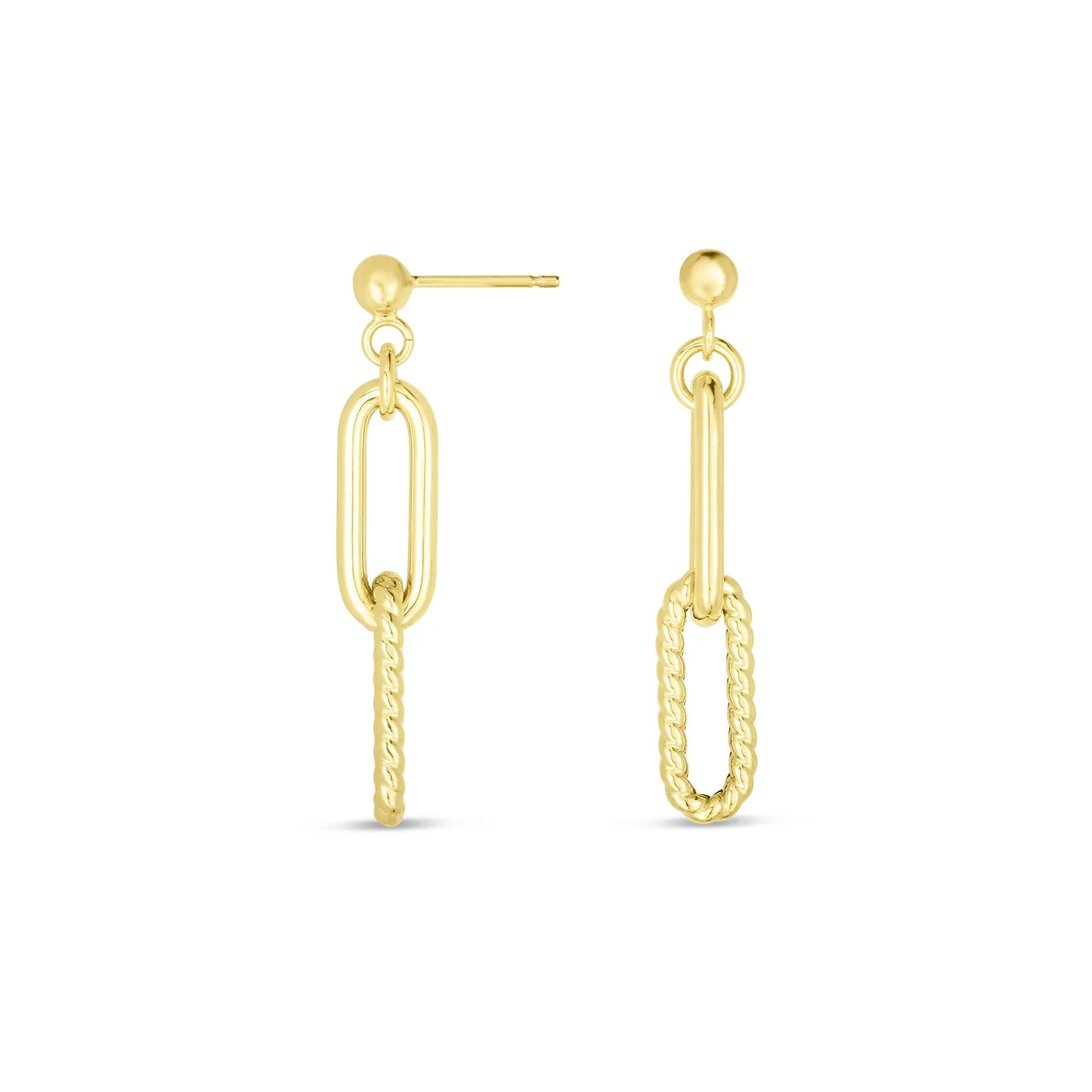 14K Gold Round Link Cable Paperclip Earrings