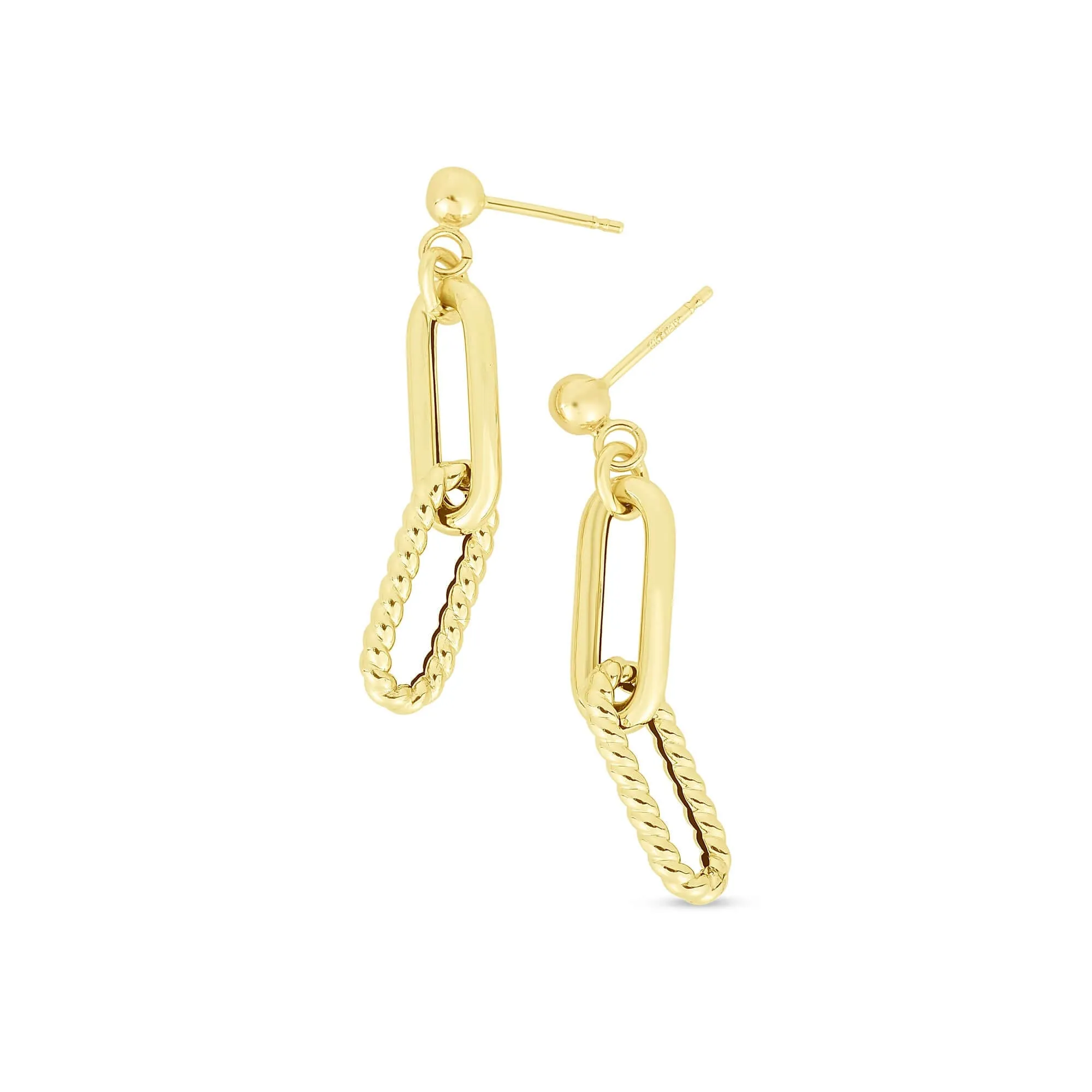 14K Gold Round Link Cable Paperclip Earrings