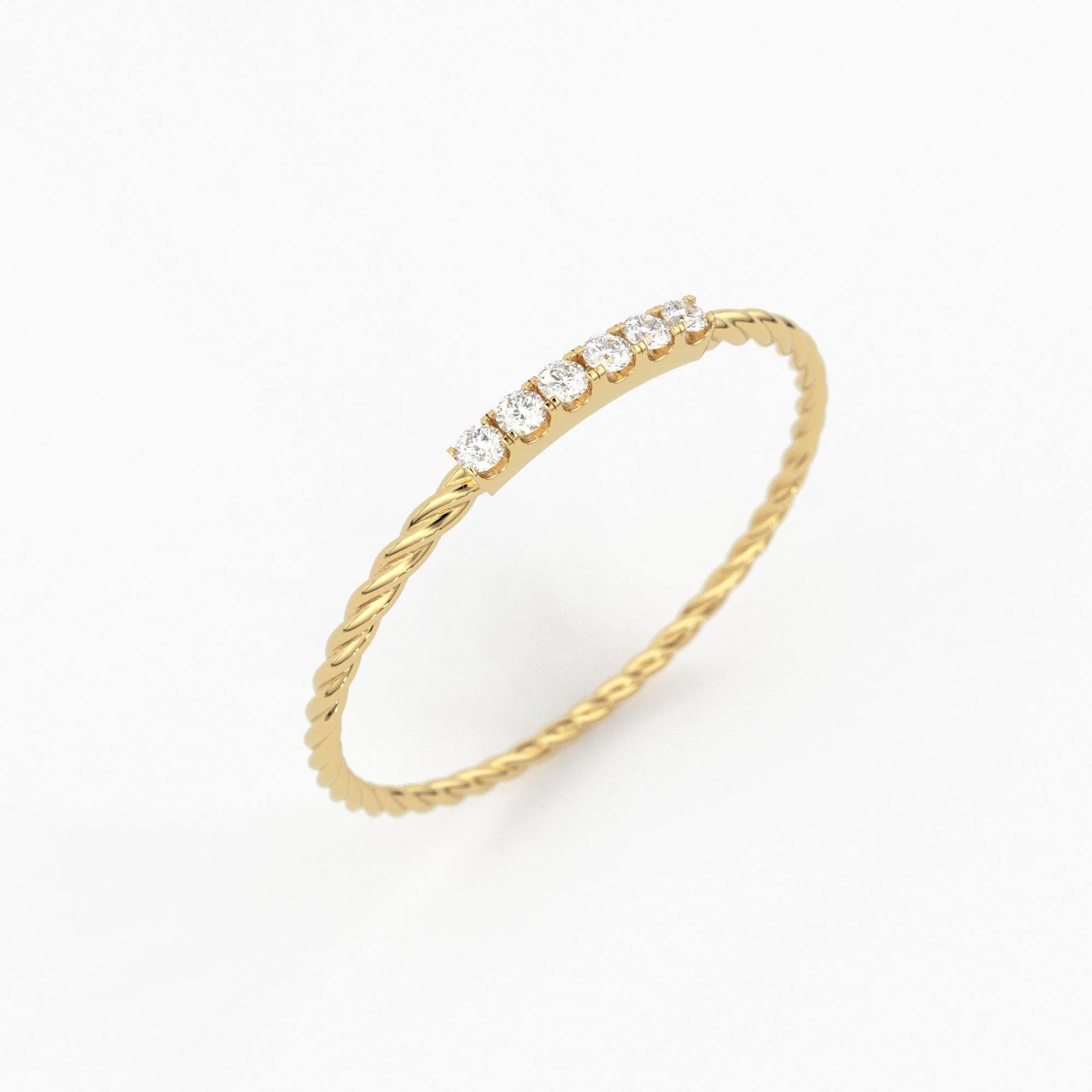 14k Gold Twisted Diamond Wedding Band/ Twisted Band Ring with Diamonds/ Micro Pave Ring with Twisted Gold Band/ Minimalist Stacking Ring