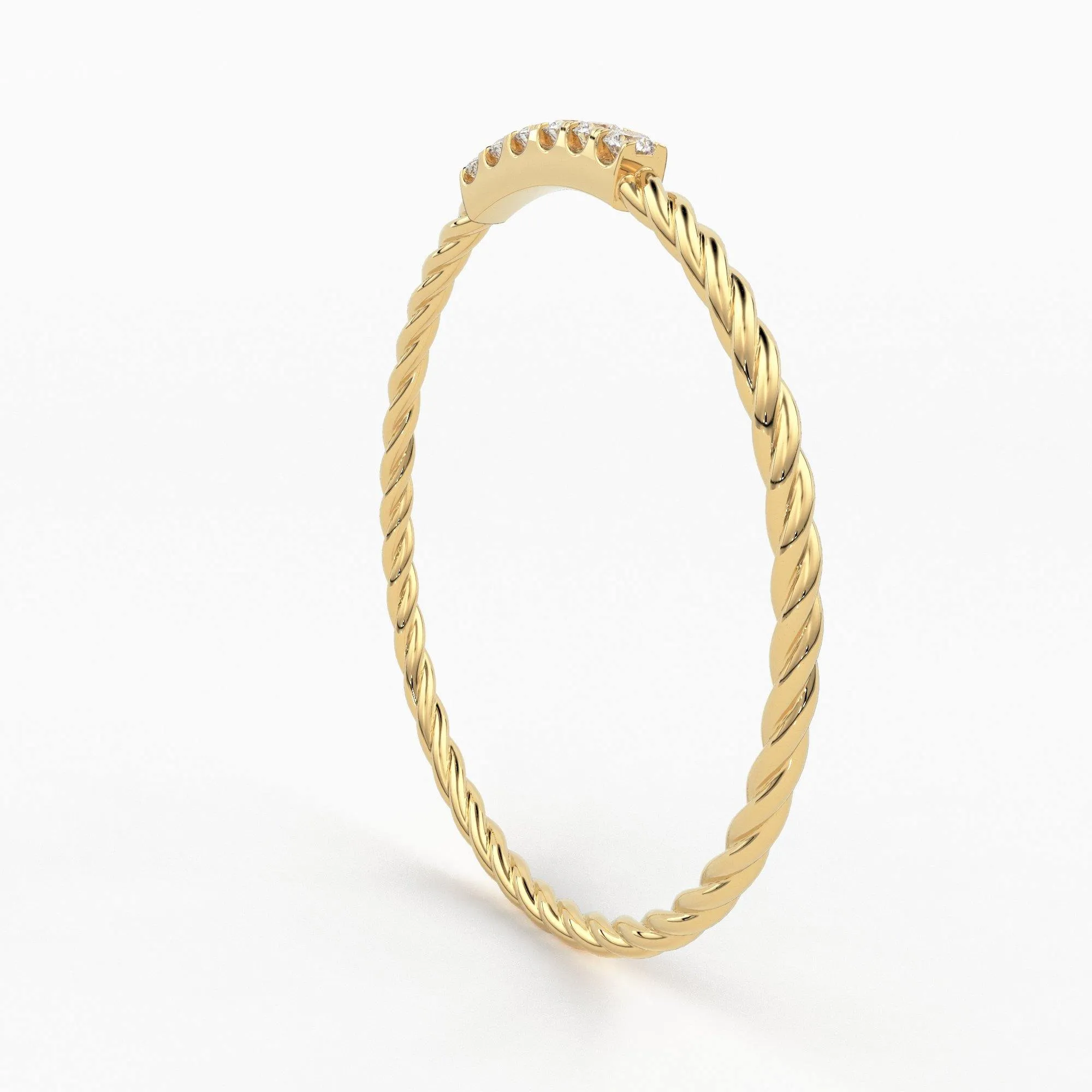 14k Gold Twisted Diamond Wedding Band/ Twisted Band Ring with Diamonds/ Micro Pave Ring with Twisted Gold Band/ Minimalist Stacking Ring