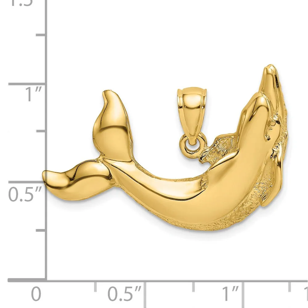 14K Polished Textured Dolphin Charm