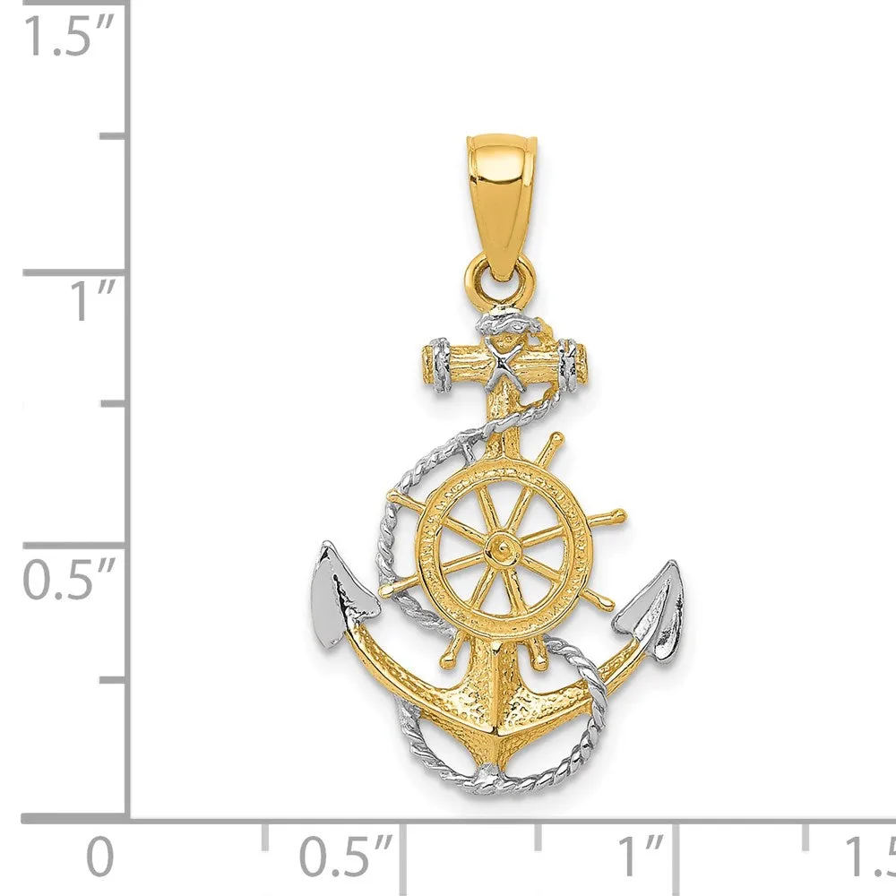 14K Two-Tone w/ Rhodium Anchor w/Rope Pendant