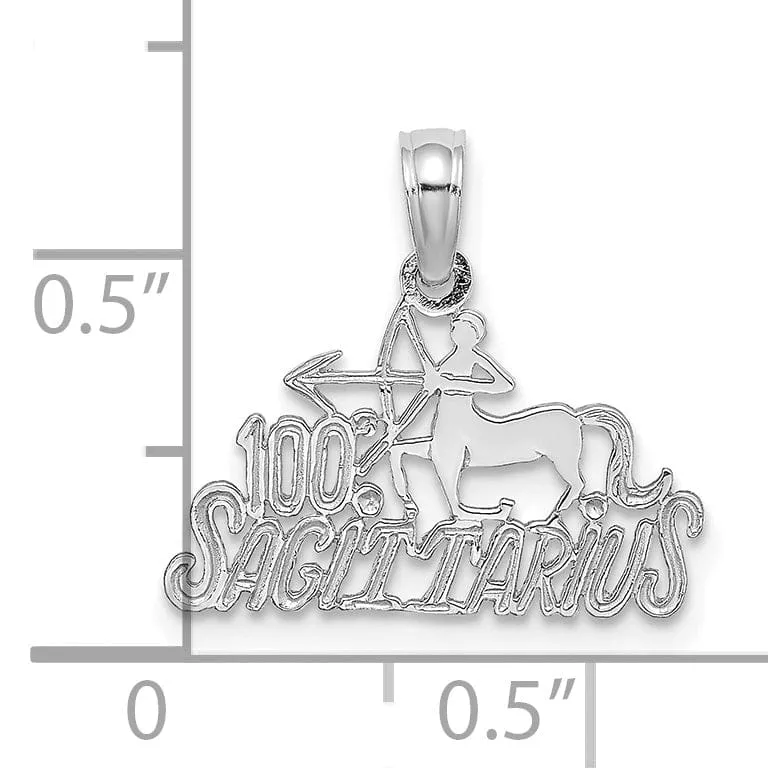 14K White Gold Polished Textured Finish 100% Zodiac SAGITTARIUS Charm Pendant