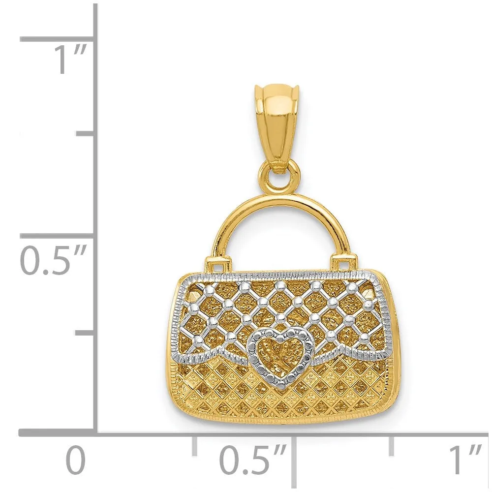 14K w/Rhodium 3D Reversible Heart Handbag Pendant