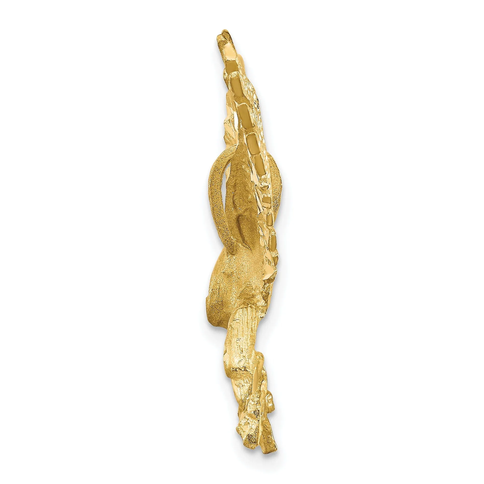 14k Yellow Gold Textured Brushed Diamond Cut Finish Mens Eagle Design Charm Pendant