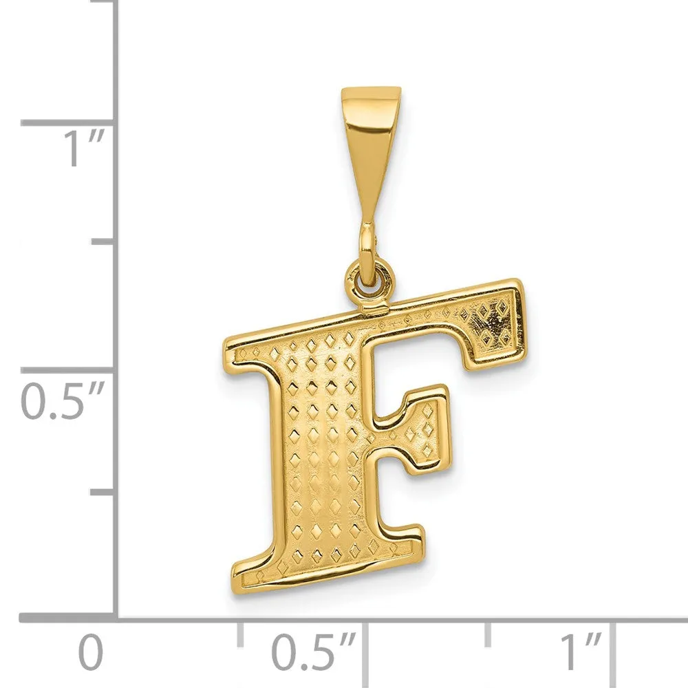 14k Yellow Gold Textured Initial F Charm