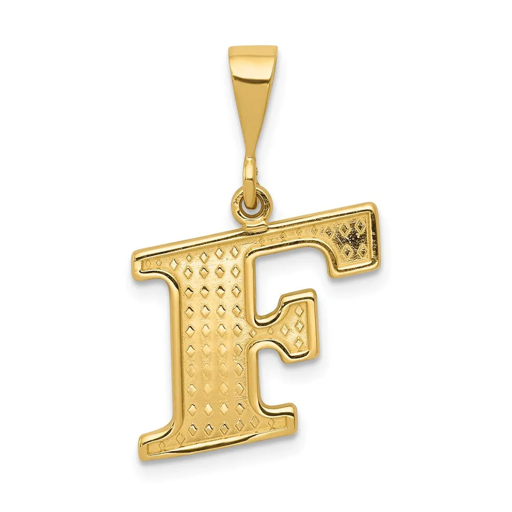 14k Yellow Gold Textured Initial F Charm