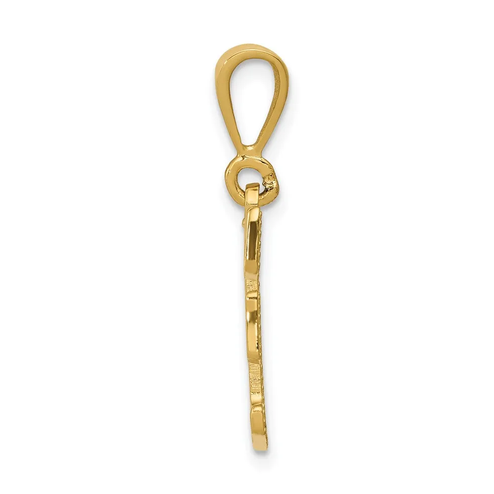 14k Yellow Gold Textured Initial F Charm