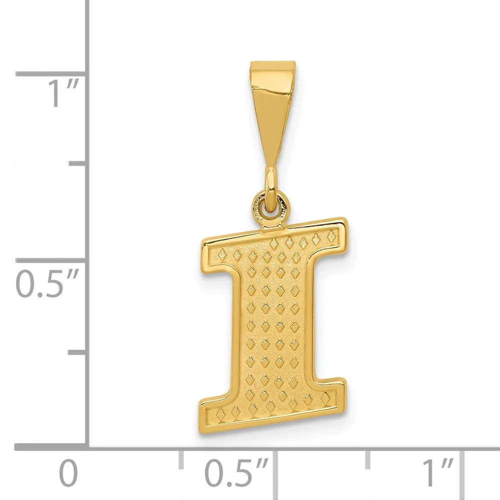 14k Yellow Gold Textured Initial I Charm